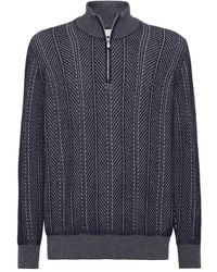 Brunello Cucinelli - Herringbone Cashmere Half-Zip Sweater - Lyst