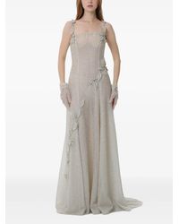 Dina Melwani - Crystal Leaf Embellished Maxi Gown - Lyst