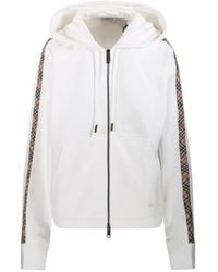 Burberry - Check Trim Cotton Zip Hoodie - Lyst