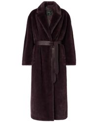 Pinko - Long Faux-Fur Coat With Belt - Lyst
