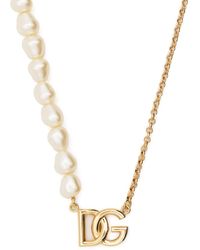 Dolce & Gabbana - Logo-pendant Pearl-chain Necklace - Lyst