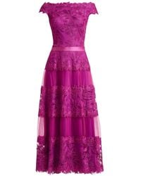 Tadashi Shoji - Floral-Embroidered Tiered Midi Dress - Lyst