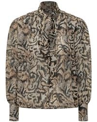 ACTUALEE - Snake-Print Pussy-Bow Blouse - Lyst