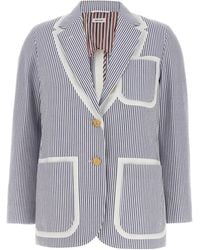 Thom Browne - Single-Breasted Striped Cotton Seersucker Blazer - Lyst