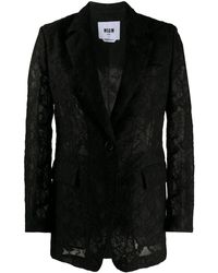 MSGM Single Breasted Floral Lace Blazer - Black