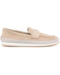 Prada - Suede And Raffia Loafers - Lyst