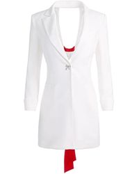 white mini dress open back Mirena - Ruched Open Back Mini Dress With Scarf - White