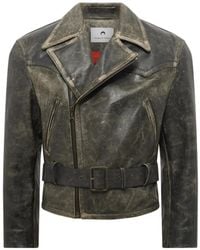 Marine Serre - Moon Belted Leather Biker Jacket - Lyst