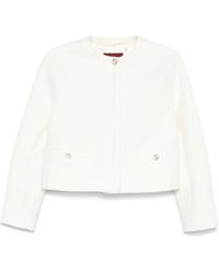 Gucci - Collarless Cropped Jacket With Gg Logo Button - Lyst