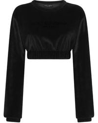 Dolce & Gabbana - Cropped Chenille Sweatshirt With Carpet-Stitch Embroidery - Lyst