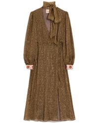 Valentino Garavani - Creponne Lamé Dress With Embroidered Fauve Éclat Print - Lyst