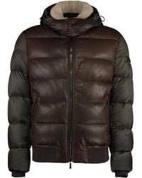 Moorer - Leather-Panel Hooded Puffer Jacket - Lyst