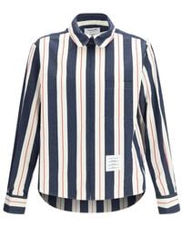Thom Browne - Striped Seersucker Zip Up Shirt - Lyst