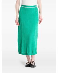 Tommy Hilfiger - Monogram-Knit Striped-Trim Midi Skirt - Lyst