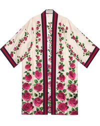 Gucci Rose Garden Print Zijden Kimono - Roze
