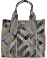 Burberry - Gestrickte Tote Bag Mit Mini Check - Lyst