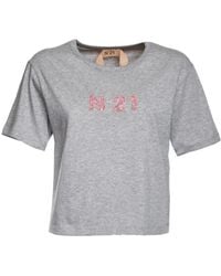 N°21 - Logo-Embellished Cropped T-Shirt - Lyst