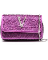Versace - Virtus Crystal-embellished Leather Shoulder Bag - Lyst
