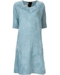 Uma Wang Midi-jurk Met Geborduurde Bloemen - Blauw