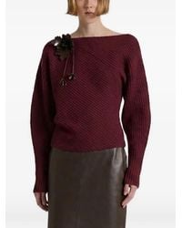 Alberta Ferretti - Floral-Applique Ribbed-Knit Sweater - Lyst