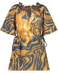 Alberta Ferretti - Abstract-Print Drawstring-Waist Mini Dress - Lyst