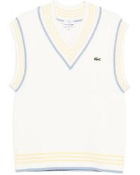 Lacoste - V-Neck Striped Knitted Vest - Lyst
