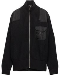 Prada - Zip-Up Ribbed Knit Cardigan - Lyst