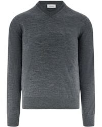 Ferragamo - V-Neck Charcoal Wool Sweater - Lyst