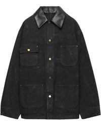 Prada - Veste En Coton À Col En Cuir - Lyst