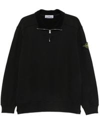 Stone Island - Comfort Fit Cotton Zip-Front Sweater With Ribbed Inner Placket And Badge Detail - Lyst