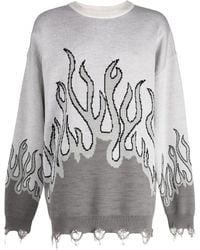 Haculla - Distressed-Effect Flame-Print Wool Jumper - Lyst