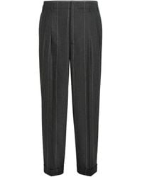 Brunello Cucinelli - Wool, Silk And Cashmere Chalk Stripe Flannel Trousers With Double Pleats - Lyst
