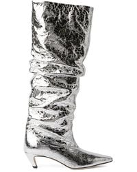 MSGM - Ruched Foiled Leather Boots - Lyst