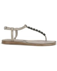 Brunello Cucinelli - Beaded-Strap Sandals - Lyst