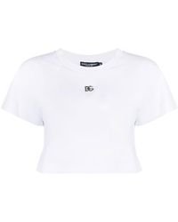 Dolce & Gabbana - T-shirt con placca logo crop - Lyst