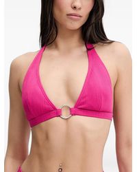 MICHAEL Michael Kors - Ring-Detail Textured Bikini Top - Lyst