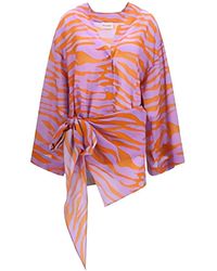 The Attico - Robe Courte À Imprimé Zébré Et Détail Noué - Lyst