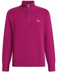 Lacoste - Zip-Up High-Neck Wool Sweater - Lyst
