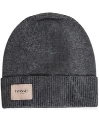 Twinset - Logo-Patch Ribbed-Trim Beanie Hat - Lyst