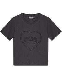 Ganni - T-Shirt Mit Herz-Motiv - Lyst