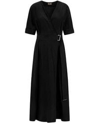 Herno - Belted Seersucker-Texture Midi Dress - Lyst