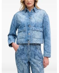 Ouí - Paisley-Print Cropped Denim Jacket - Lyst