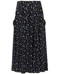 Rabanne - Printed Crepe Midi Skirt With Signature Front Pockets - Lyst