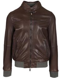 Al Duca d'Aosta - Ribbed-Trim Leather Jacket - Lyst