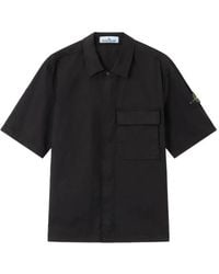 Stone Island - 1100025 Stretch Organic Cotton Twill Short-Sleeve Shirt With Dual Chest Pocket - Lyst