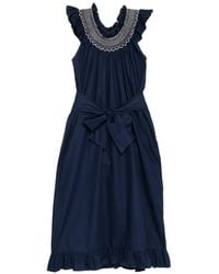 Loretta Caponi - Ruffled Cotton Midi Dress - Lyst