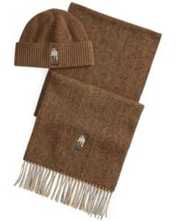 Polo Ralph Lauren - Polo Bear Herringbone Beanie Hat And Scarf Set - Lyst