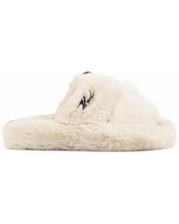KARL LAGERFELD - Bestickte Hypnos Slipper Aus Faux Fur - Lyst