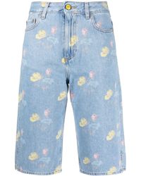 Ganni - Jeans-Shorts mit Blumen-Print - Lyst