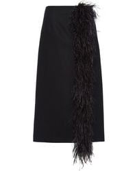 Prada - Feather-trimmed Wool Midi Skirt - Lyst